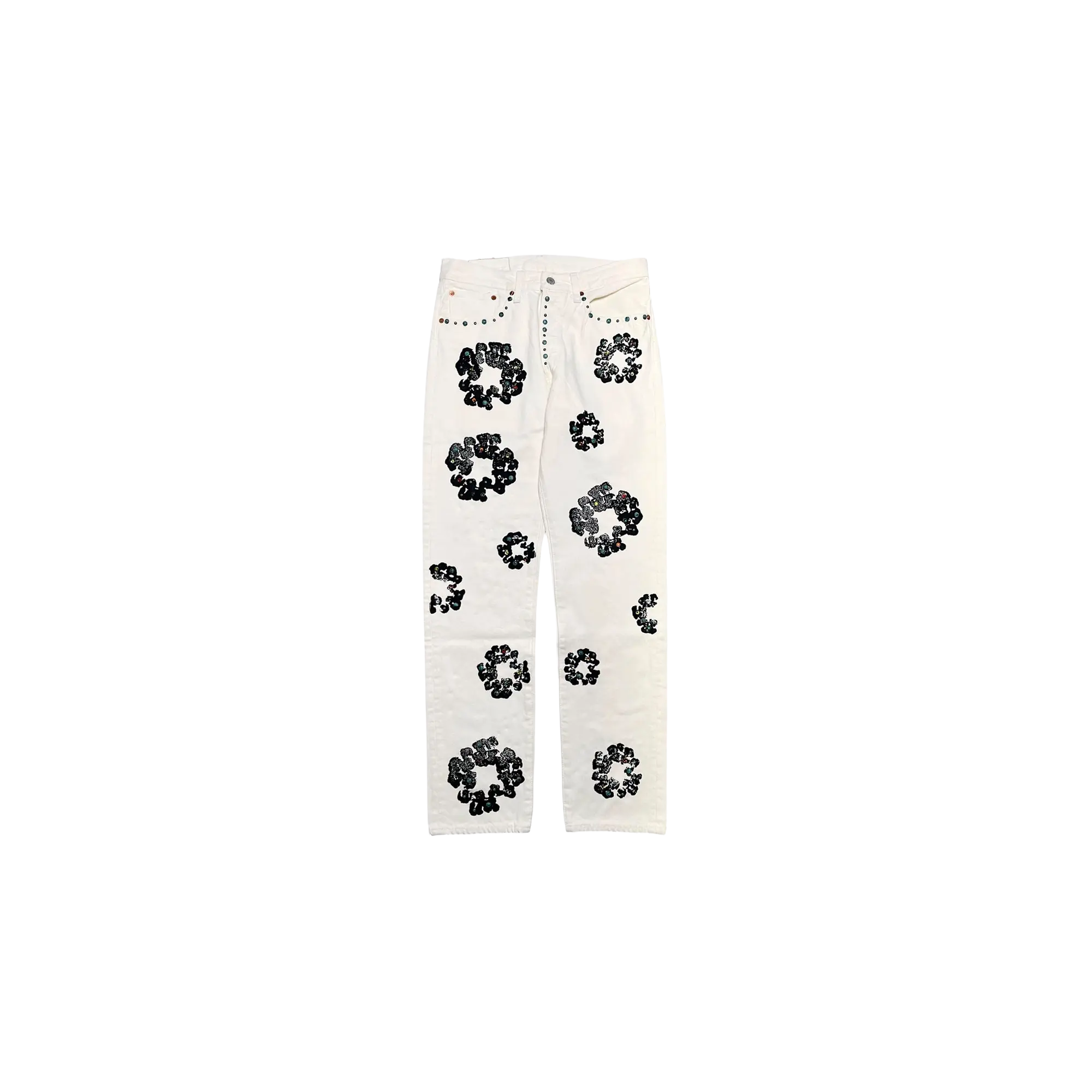 Levi's 501 Rhinestone Cotton Wreath Logo Jeans "White" DT377