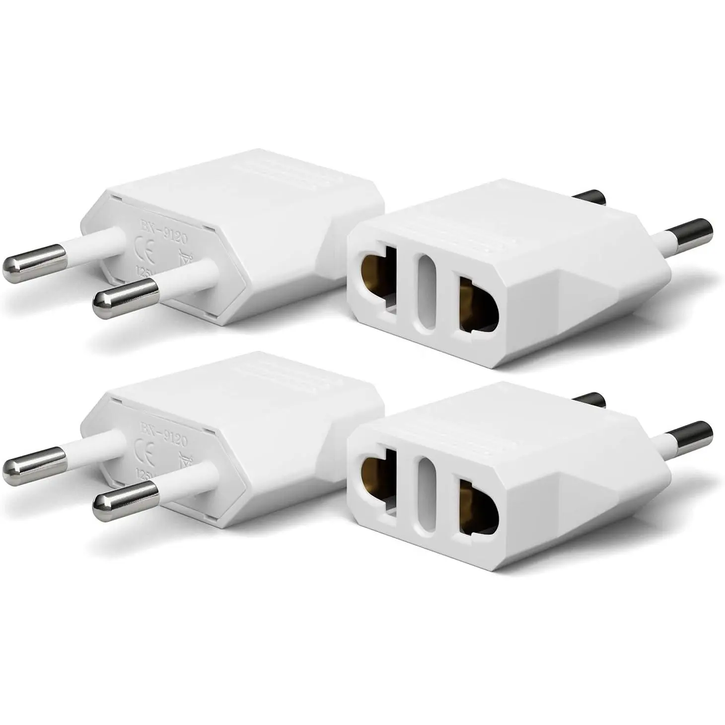 Compact 4-Pack Power Plug Adapter - Type C Fireproof PC EU Socket Adapters, 6A/Max 1380W at 230V, European Travel Solution for France, Spain (White)