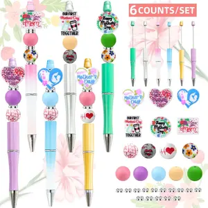 MOM Themed DIY Beaded Pen Set, 6/12pcs/set Beaded Pen with Silicone Bead, Creative Office Stationery for Gift Giving