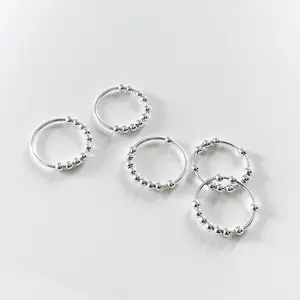 Silver Beads Anxiety Ring, S925 Fidget Spinning Ring for Meditation Gift