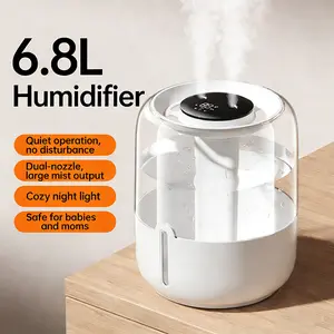 Double Spray Air Humidifier 6.8L Quiet Cool Mist Humidifier Top Fill Hydration Air Aromatherapy Machine for Plants Room Winter Christmas with Digital Display 3 Mist Modes & Night Light
