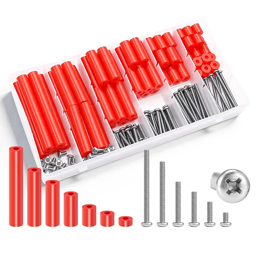 GJANSH 175PCS Red Electrical Outlet Spacers Kit, 85PCS 6-32 Thread Cup Head Mounting Screws and 90PCS Outlet Spacer Without Threaded, Outlet Spacers for Electrical Box, Screws Switch and Receptacle