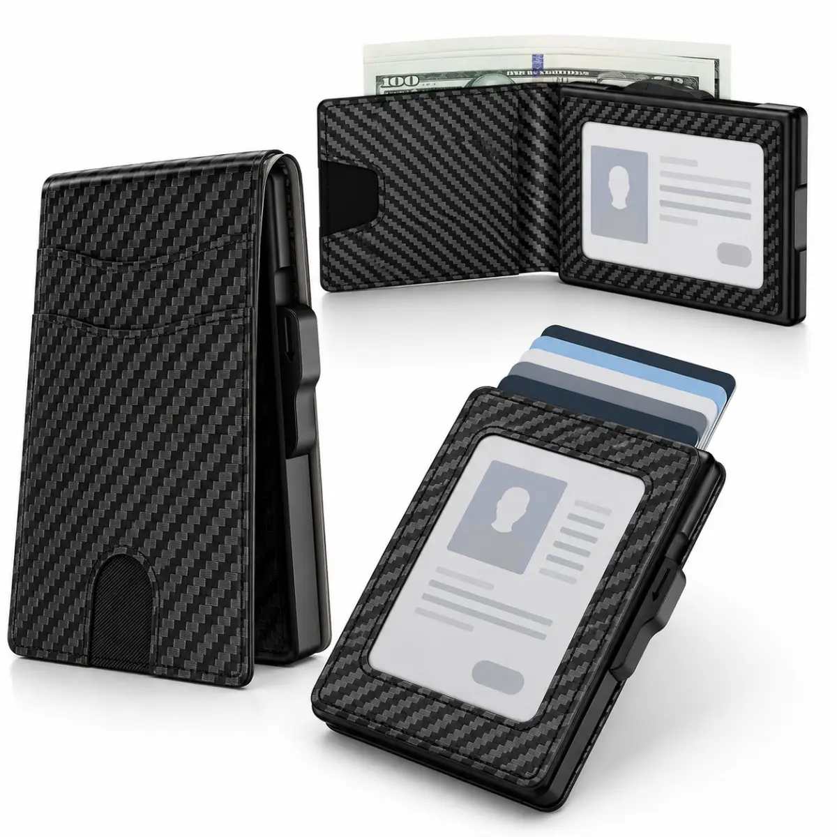 Carbon brazing pattern two-fold card bag aluminum box, simple multi-card elastic card type change bag card sleeve card holder