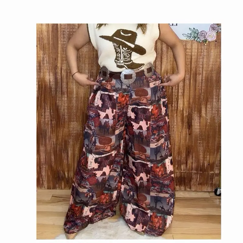 Wide Leg Western-Style Pants