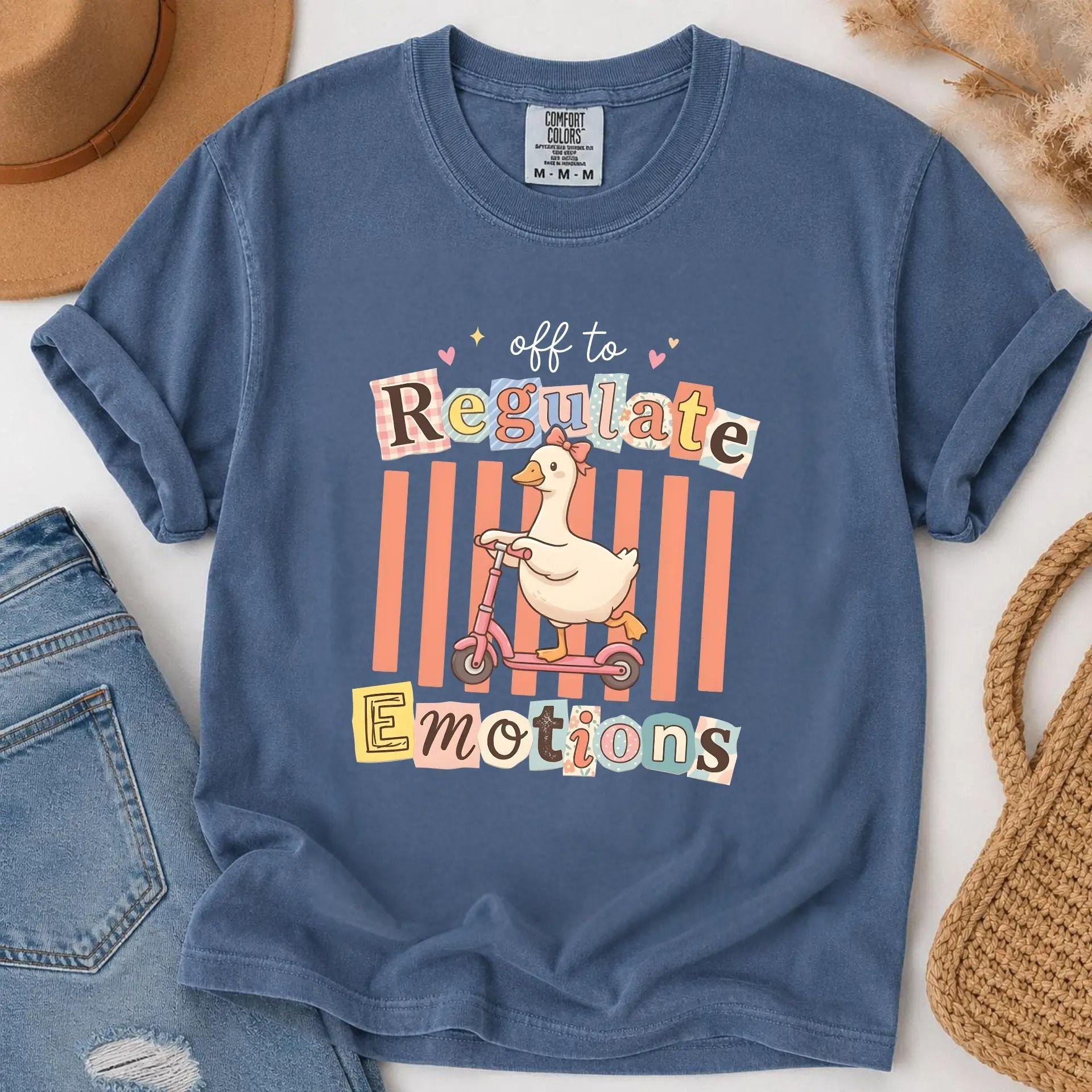 Comfort Colors Off To Regulate Emotions Shirt, Funny Goose Teacher Tee, School Counselor T-shirt, Soft Garment-Dyed Vintage Look Tee, Made In The USA Ling & Cotton