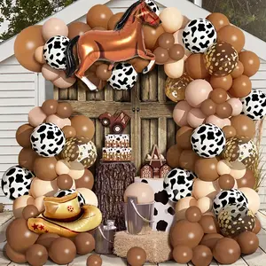 110pcs West Cowboy Balloons Garland Arch Kit |   Light Beige Khaki Coffee Latex Balloon, Cowboy Hat, Horse Aluminum Film Balloon - Farm Theme Balloon Set for Horse Racing Festival, Birthday Party, Farm, Rustic Party, Western Celebration
