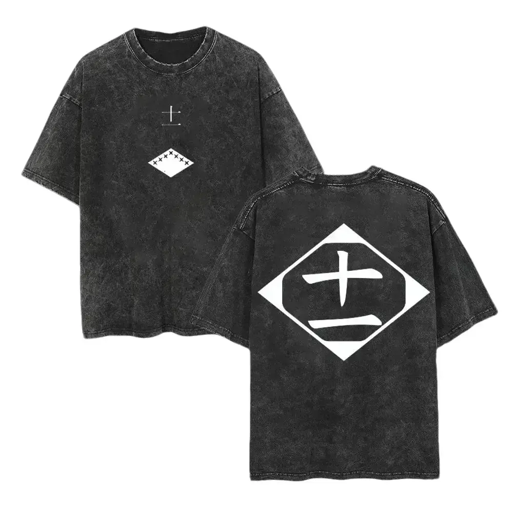 Men's Short-Sleeve Cotton Casual Loose Clothes - Bleach Squad 11 Kenpachi Graphic Tee, Vintage Acid Wash Anime Tee for Gotei 13 OOTD