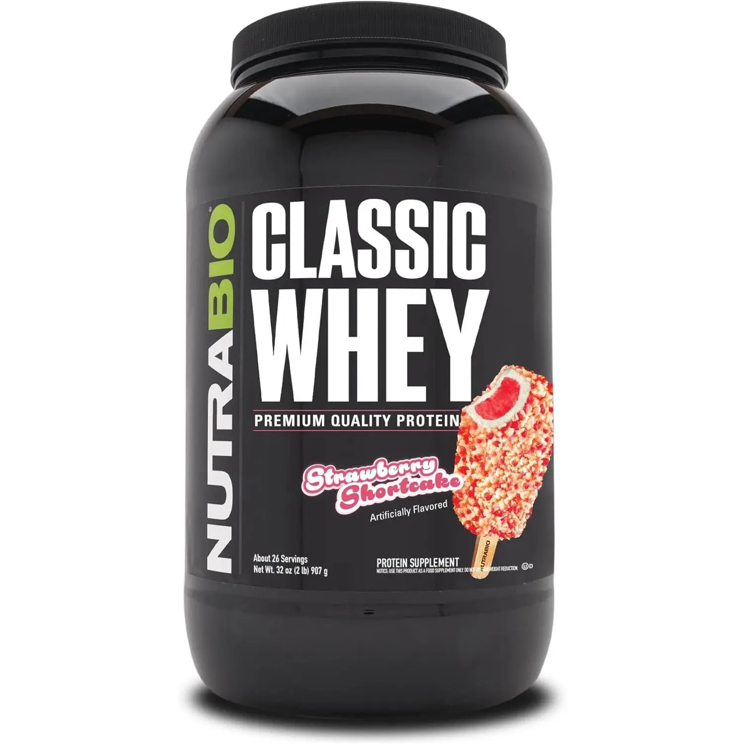 NutraBio Classic Whey Protein Powder Supplement - 25g of Protein Per Scoop - Full-Spectrum Amino Acid Profile with No Fillers, Artificial Colors, or Preservatives - Strawberry Shortcake, 2 Pounds