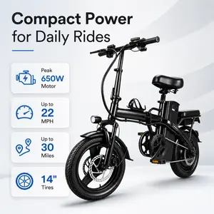 Upgraded 14-Inch Folding Electric Bike for Adults, 650W Peak Motor, 20+ MPH Top Speed, 30+ Mi Range, UL2849 Certified Commuter Ebike with Battery & Electrical Clip, Great Gift Idea off-road mtb youth Seat Foldable Dual