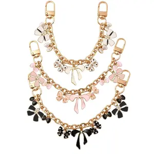 European American Bow Bag Chain Purse Chain Handbag Charms Decorative Bag Chain with Enamel Bowknot Charms Bow Purse Chain Strap Bag Extension Chain Replacement Bag Charm Decoration Keychain Accessories for Handbags Shoulder Tote Crossbody Short Handle