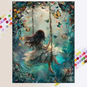 Little One Playing on The Swing Pattern DIY Diamond Arts Colorful Painting Kit without Frame, DIY 5D Diamond Arts Colorful Painting Kit, Wall Art Decor for Home