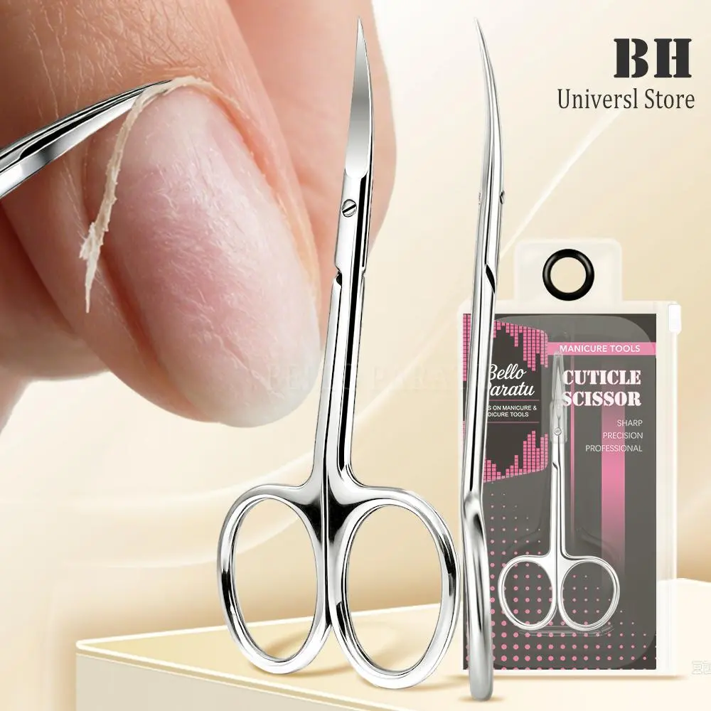 Russian Manicure Cuticle Scissors Ultra Fine Curved Precision Pointed Tip Grooming Scissors Dead Skin Eyebrow Eyelash Trimmer