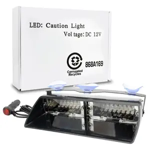 16-LED High-Intensity LED Warning Light, Windshield and Dash Flashing Strobe Lamp with Suction Cups for Car and Truck, White and Yellow