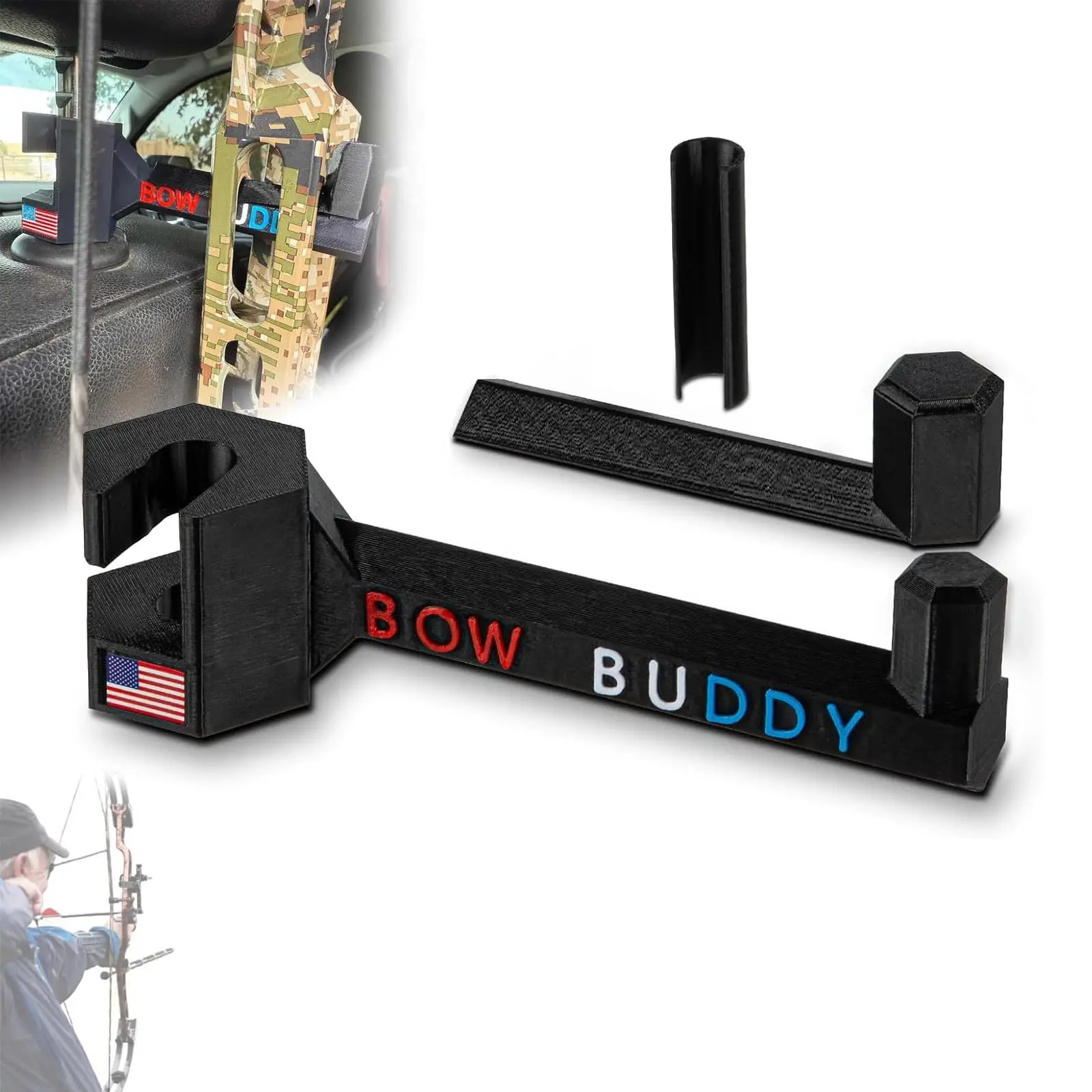 Nice Original Twist-On 3.0 Bow Buddy – Nearly Universal Bow Hanger for Trucks & SUVs - Printed from ASA will not melt/warp– Spacer Ring Included |   20% Stronger |   Quick No-Tool Install