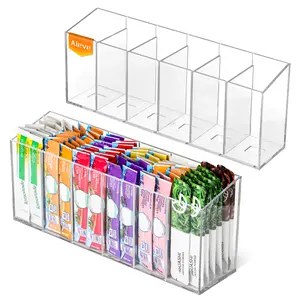 AIEVE 2 Pack Drink Packet Organizer, Water Drink Packet Holder with Removable Dividers for Pantry Organizers and Storage, Water Flavor Powder Mix Holder for Kitchen Storage Organization