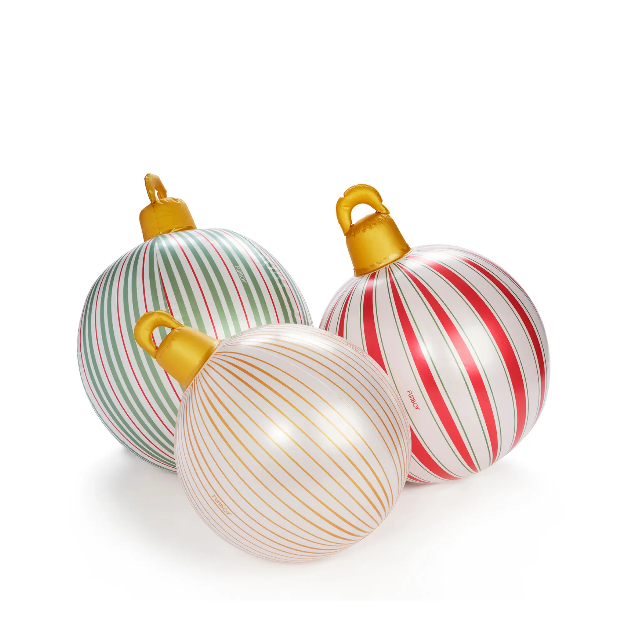 Funboy Giant PVC Inflatable Light-Up Vintage Stripe Christmas Ornaments (3-Pack) - Stable Party Decoration Supplies, Waterproof Home Outdoor Decor