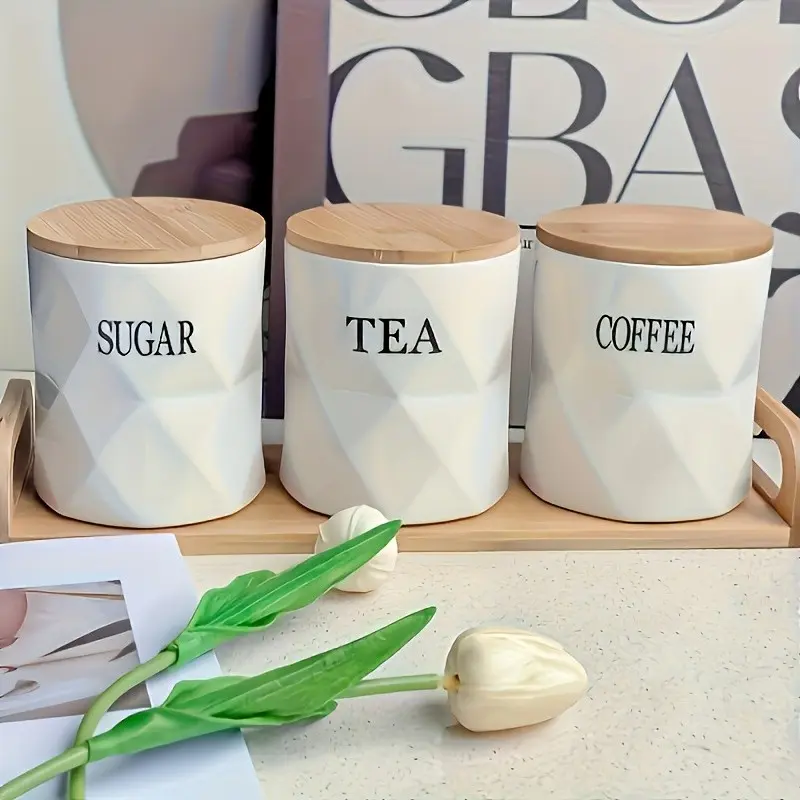 Three-Piece Fashion Diamond Grid Ceramic Sealed Jar Set, Luxury Kitchen Tea Coffee Container, Jewelry Storage, Kitchen Home Storage, Reusable Containers, Party Decor, Canister