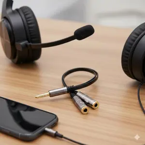 3.5mm Audio Splitter, 2-in-1 Headphone & Microphone Aux Adapter Cable, Audio Equipment, Compatible with iPhone, iPad, PC, Laptop, Smartphone for Music Sharing, Gaming, Streaming (Y-Shape Connector) Accessories