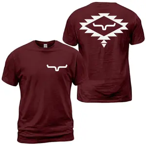 Kimes Ranch Aztec Horn Logo T-Shirt, Western Tribal Graphic Tee, White Geometric Back Print With Front Chest Horn Emblem, Ranch Casual Outfit, Soft Cotton Tee Gift For Men and Women