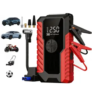 Portable emergency jump starter power supply + tire inflator device, smart clamp, with LED emergency lighting, USB/Type‑C charging, peak instantaneous maximum starting current 2000 A, 12 V, can start SUVs, passenger cars, and trucks, suitable for road eme