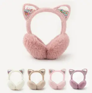 Cartoon Flowing Sand Cat Earmuffs Cute Plush Cold Proof Warm Foldable Earmuffs for Students with Sparkling Ears Junior Fashion Accessory