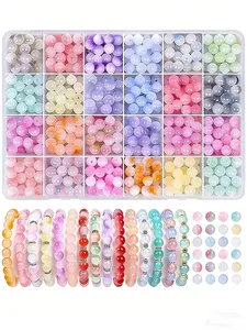 24 Color 8mm Dual Color Glass Beads Bracelet Making Kit, Includes 800pcs 8mm Glass round beads, DIY Jewelry Materials Pack