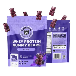 Yumtein Protein Gummy Bears - 15g Protein, 0g Sugar, 0g Fat - Sugar Free Keto Candy Alternative - Halal Beef Gelatin - Natural Colors - Grape (150 Cal)