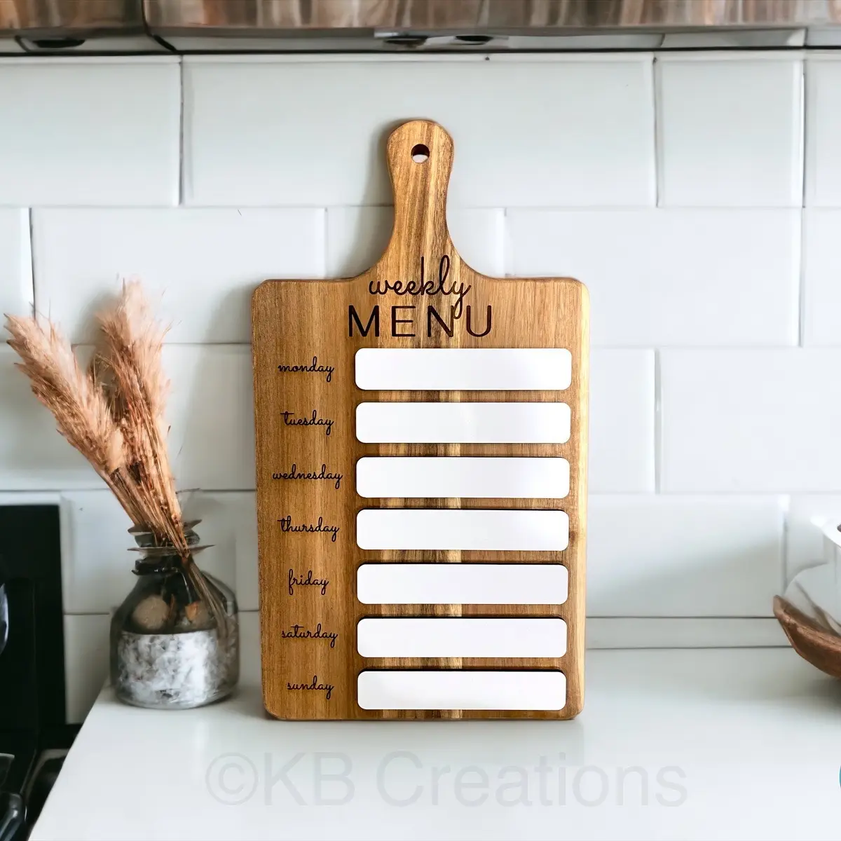 Weekly menu cutting board, dry erase menu board, meal planning, kitchen decor