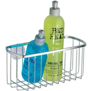 InterDesign Stainless Steel Suction Rectangular Basket - Chrome Shower Shelf, Bathroom Tub Accessories Organiser, Bath Tub Accessories