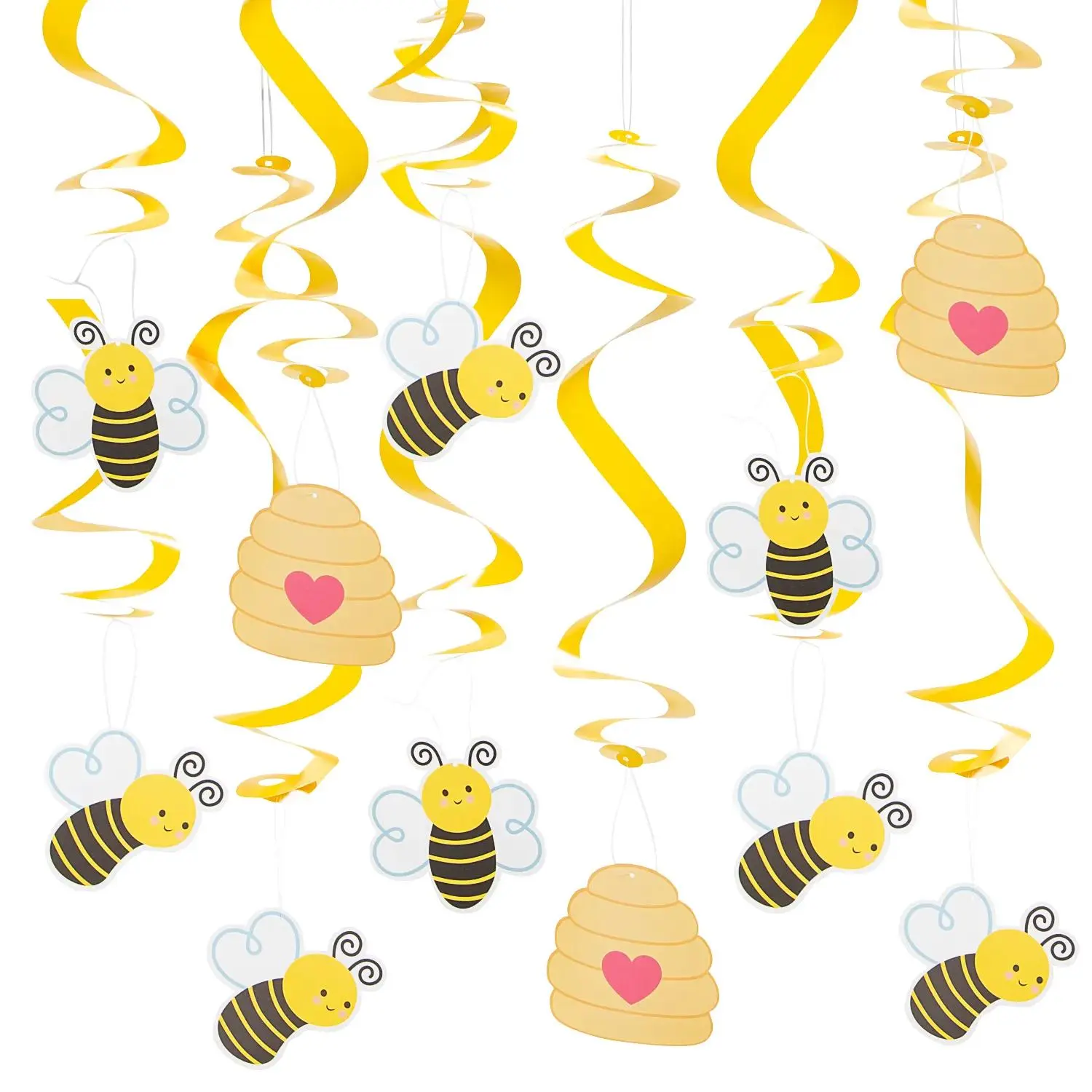 Bumblebee Cardstock Hanging Swirl Decorations - 32", 12 pieces