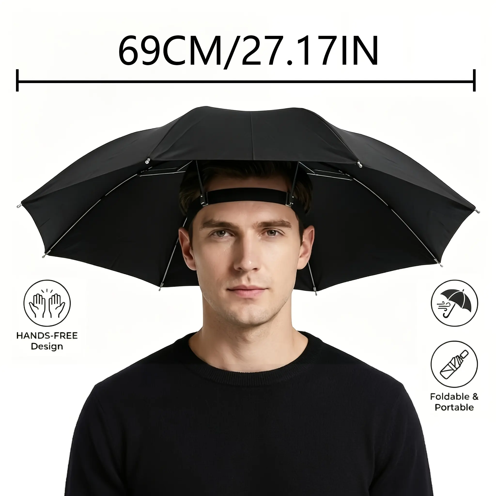 1PCS/3PCS Portable Umbrella Hat – Hands-Free Waterproof Sun Umbrella Cap, Lightweight Foldable Head Umbrella for Fishing, Golf, Gardening, Hiking, Camping, Beach, Outdoor Travel & Summer Essentials