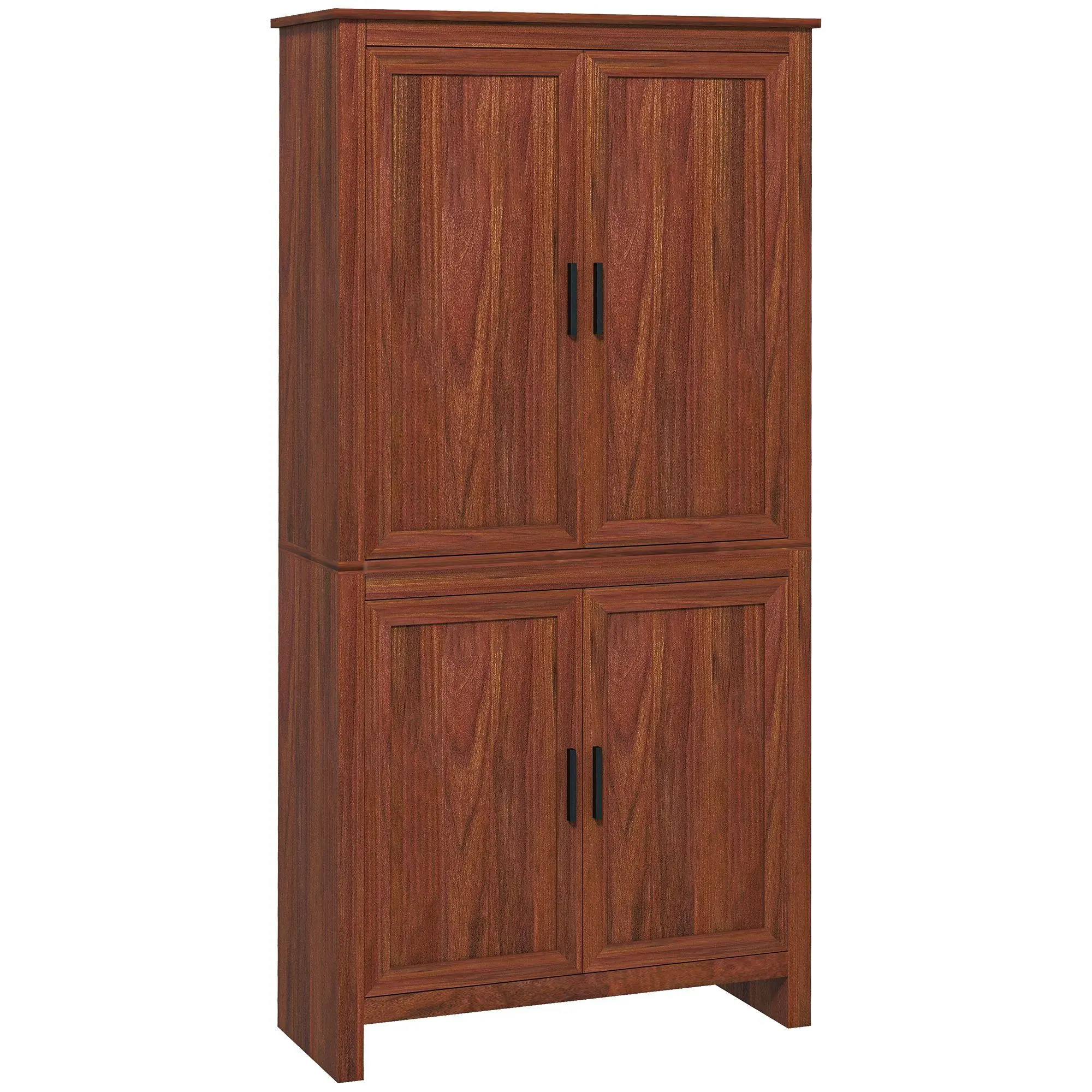 HOMCOM 64" Kitchen Pantry Cabinet, Freestanding Storage Cabinet with 4 Doors and 3 Adjustable Shelves for Dining Room, Gray Oak