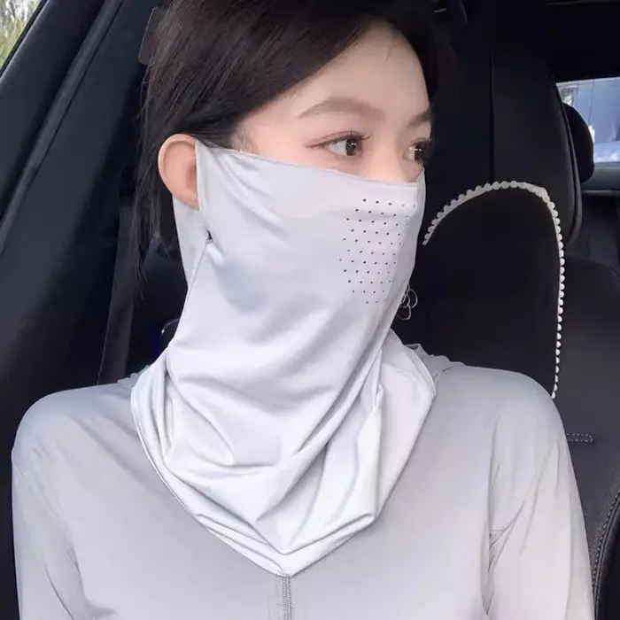 Ice silk sun protection face mask, unisex, full-face and neck protection, cycling seamless neck guard, sun-shielding mask, UV protection for summer