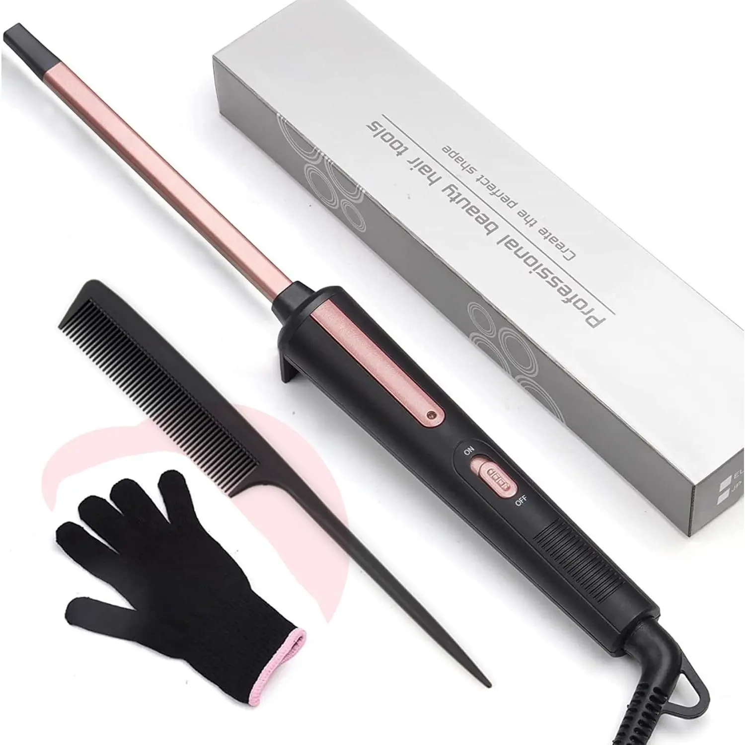 Mini Curling Wand - 3/8 Inch Ceramic Square Barrel Hair Styling Care Appliance, Plug-Powered Rapid Heating Iron for Tight Curly Hair, Heat-Resistant Glove Included (Single Item)