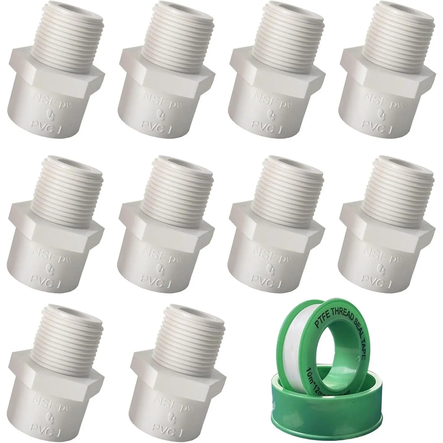 10 Pack 1/2 inch NPT Male Thread PVC Pipe Fitting Adapter Connector, PVC Pipe Coupling, 1/2 inch PVC Pipe Fitting for Sch40 PVC Pipe, PVC Pipe Connectors for Plumbing Water Line, Socket x NPT Male