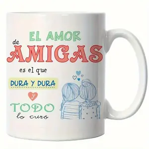 Whimsical Spanish Letter Ceramic Mug 11oz 330ml Unique Friendship and Love Theme Wide Mouth Coffee Cup Ideal Gift for Friends Lovers Home Office Camping Travel
