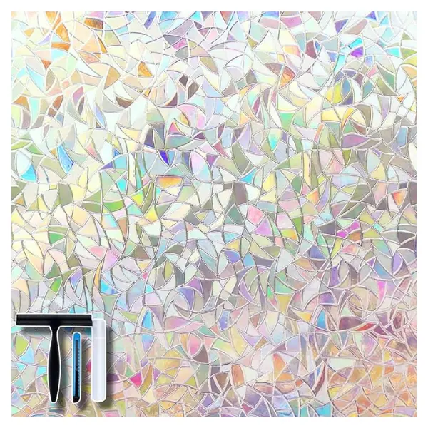 Window Privacy Film with Installation Tools, Static Window Clings Vinyl 3D Decals Stickers Rainbow Window Film for Glass Door Heat Control Anti UV 17.5 x 78.7 Inches