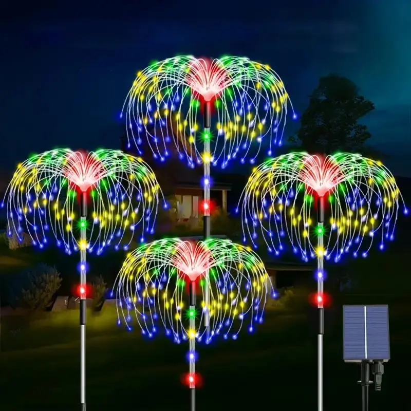 Solar Powered Firework Shaped LED Light, 4 Counts/set Waterproof Outdoor Garden Light, Decorative Light for Pathways, Lawns, Patio, Villa, Decoration, Solar Garden Lights, Solar Landscape Lights, Decorative Outdoor Lighting