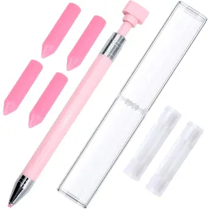 Diamond Painting Pen with Wax, Refillable Wax Pen, Rotating Glue Point Drill Pen for Nail Art Rhinestones, Diamond Art Accessories and Tools, Quickly Pick Up Beads Gems (Pink)