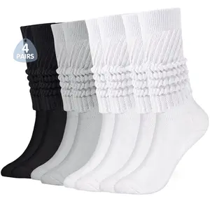 Women's Slouch Sock 4 Pairs, Scrunch Knee High Slouchy Sock, Scrunchie Boot Knit Socks for Women Girls 80s 90s Comfort Retro