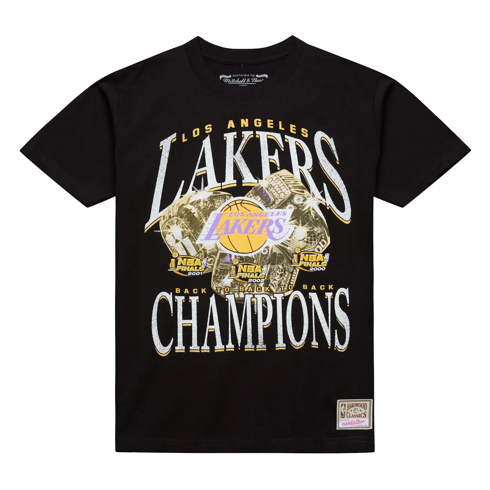 Los Angeles Lakers Black Chasing Victory Heritage T-Shirt NBA Throwback Tee Graphic Vintage Fan Gear Mitchell & Ness