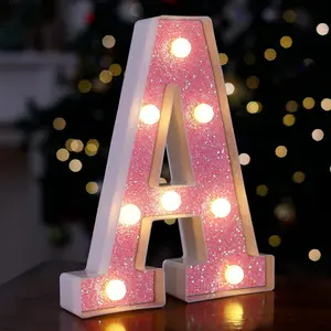 LED Letter Lights Pink Glitter Marquee Letters Light Up Alphabet Letters Sign Battery Powered for Home Party Decoration Night Bar Wedding Birthday Christmas Lamp Girls Gift - Letter A