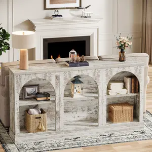 LITTLE TREE Farmhouse Console Table, 63-Inch Long Entryway Table with 3 Tier Storage, Wooden Rectangular Sofa Table Behind The Couch for Entrance, Hallway, Living Room