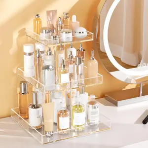 360° Rotating Acrylic Perfume Storage Box, 1 Count Dustproof Makeup Organizer, Adjustable Shelves Holds 30 Bottles, Home Organizer for Bathroom and Vanity, Cosmetics Organizer Storage, Beauty Supplies Organizer