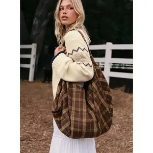 Sonora Oversized Tote Bag Brown Check