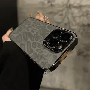 Luxury Plated Leopard Texture Leather Phone Case, Shockproof Protective Cover with Multicolor Options - Fits iPhone 16,15,14 Plus,13,12,11 Pro Max, Mobile Phone Accessories