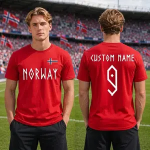 [Custom Name and Number] Erling Haaland Norway Soccer T-Shirt – Norwegian Football Star Graphic Tee, Norway Flag Game Day Shirt, WC 2026 Fan Apparel, Premium Cotton Unisex Sports Shirt, Gift for Football Fans