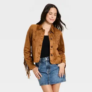 Women's Western Fringe Faux Suede Fashion Jacket - Universal Thread
