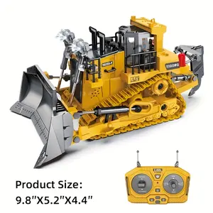 9 Channels Remote Control Bulldozer, 2.4Ghz RC Construction Vehicle Truck Toys With Alloy Metal Cap, Light.sound, Rechargeable 1 Batteries, As Thanksgiving, Christmas, Halloween Gift