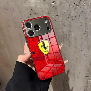 Phone Case for 17 Pro Max iPhone 16 Pro 15 12 11 13 Mini X XR XS 14 Plus SE Electroplated Glass Cover Luxury Design F-Ferraris